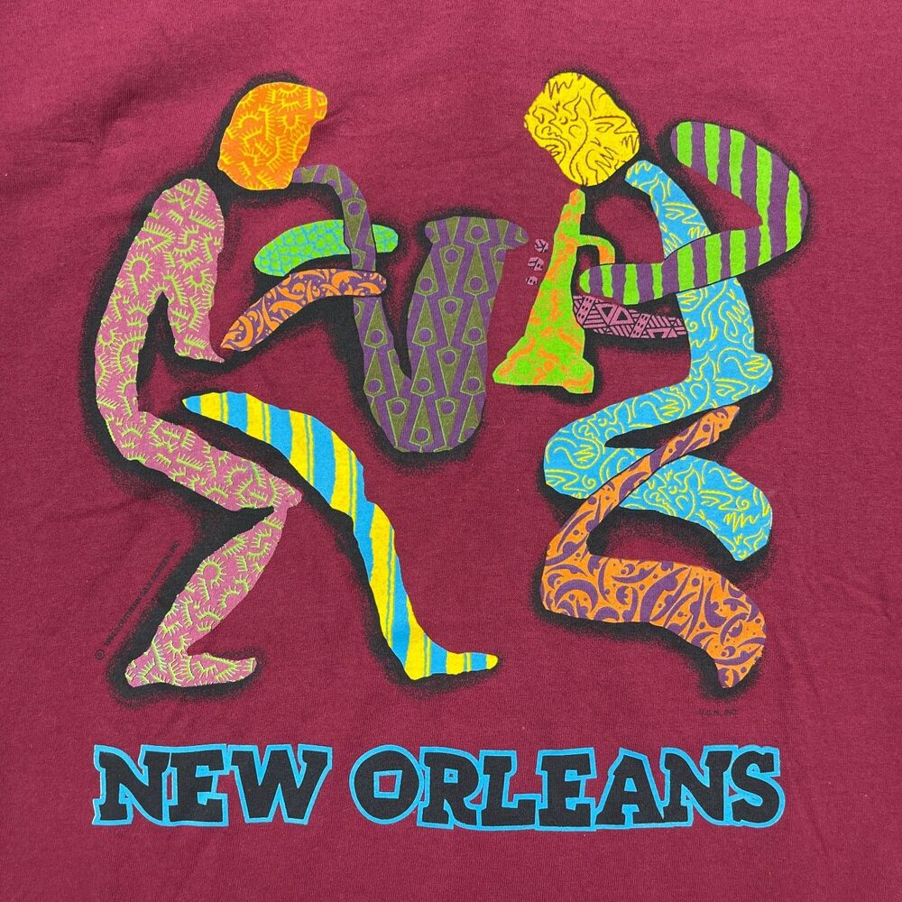 Vintage New Orleans Jazz 90s T-Shirt Men XL Maroon Graphic Heavyweight Cotton - Picture 4 of 11